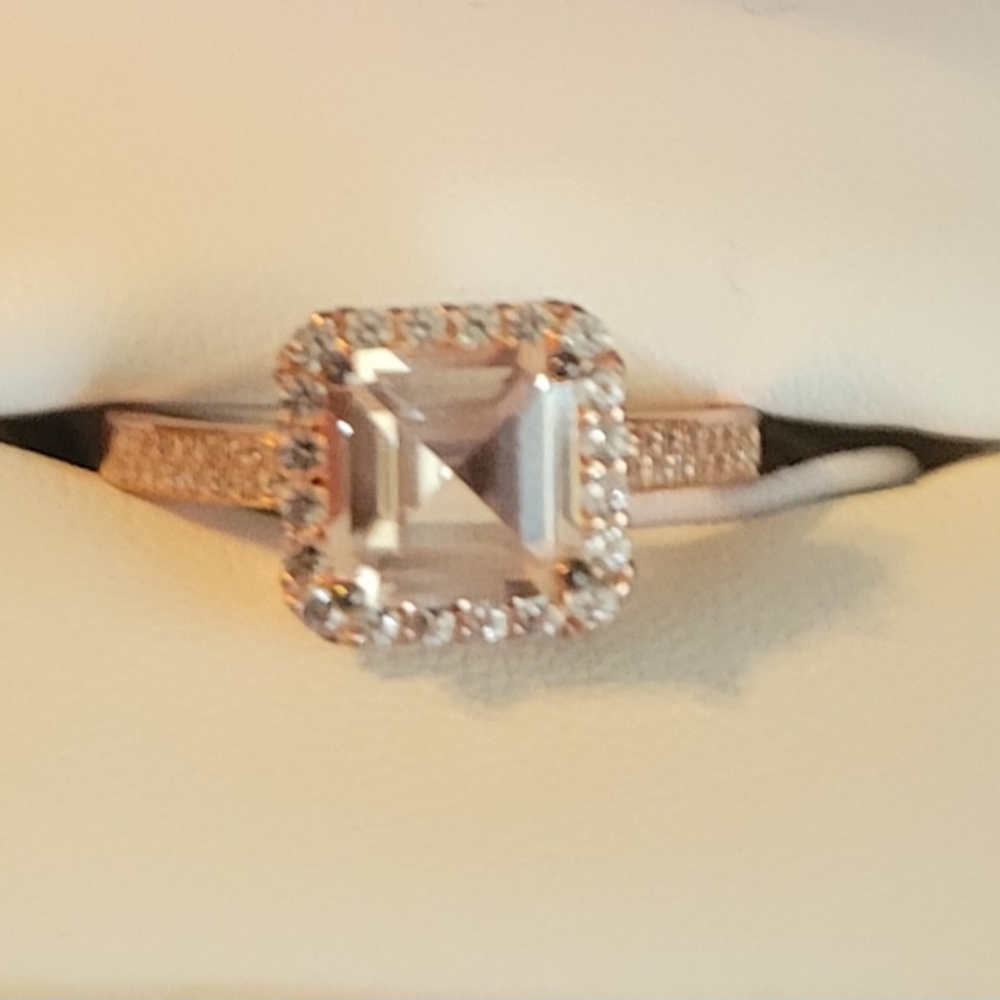Engagement Ring 14kt rosegold plted ring x white & champagne sapphires size 7